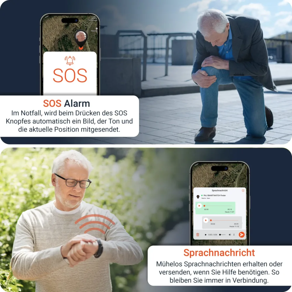 SOS-Alarm und Sprachnachrichten Funktionen PAJ SMARTWATCH Finder 4G PAJ GPS Tracker