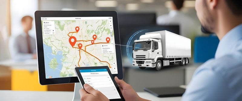 GPS Flottenmanagement mit einem Flottenmanager am Arbeiten.