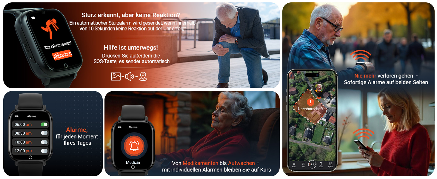 Sturzalarm, Wecker und Erinnerungen mit dem PAJ SMARTWATCH Finder 4G PAJ GPS Tracker