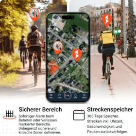 PAJ GPS Tracker: LED BICYCLE Finder 4G mit virtuellen Zäunen & Streckenspeicher