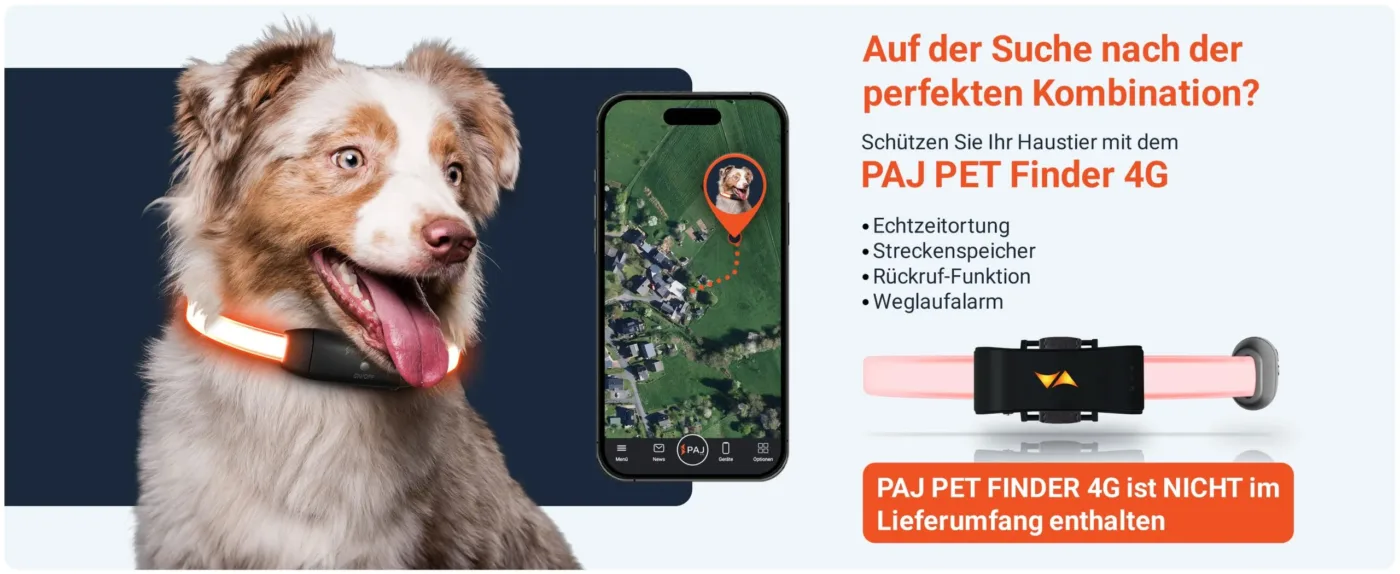 PAJ LIGHT in schwarz: LED Halsband für Hunde in Kombination mit PET Finder von PAJ GPS