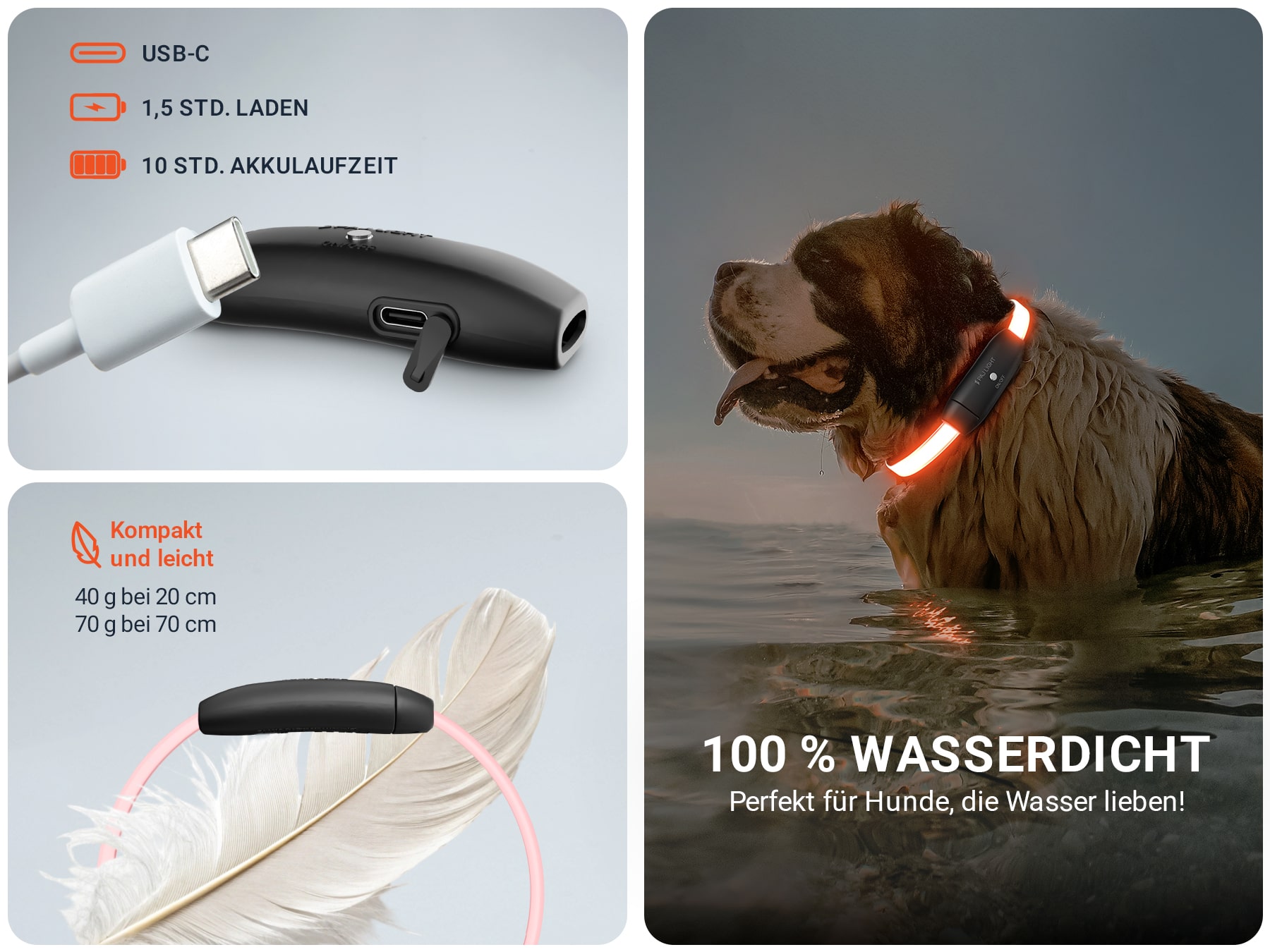 Technische Daten PAJ LIGHT in schwarz: LED Halsband für Hunde von PAJ GPS