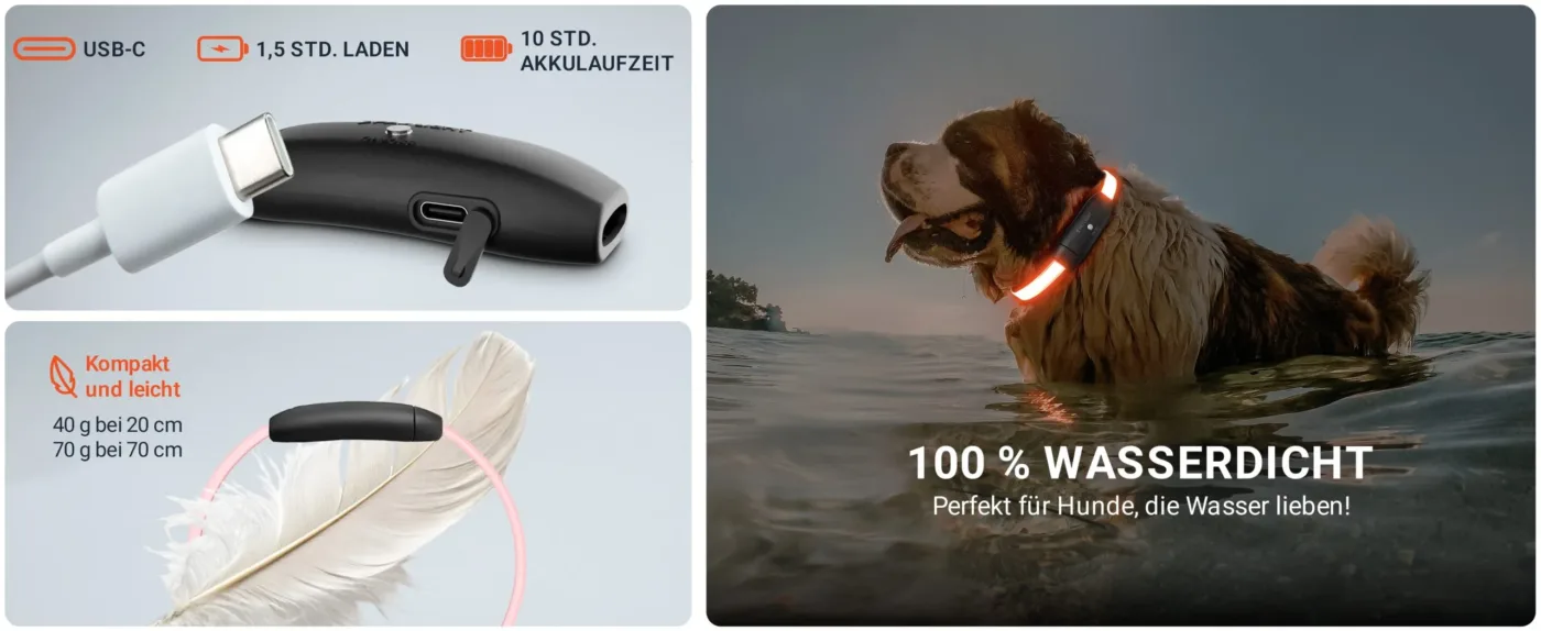 Technische Daten PAJ LIGHT in schwarz: LED Halsband für Hunde von PAJ GPS