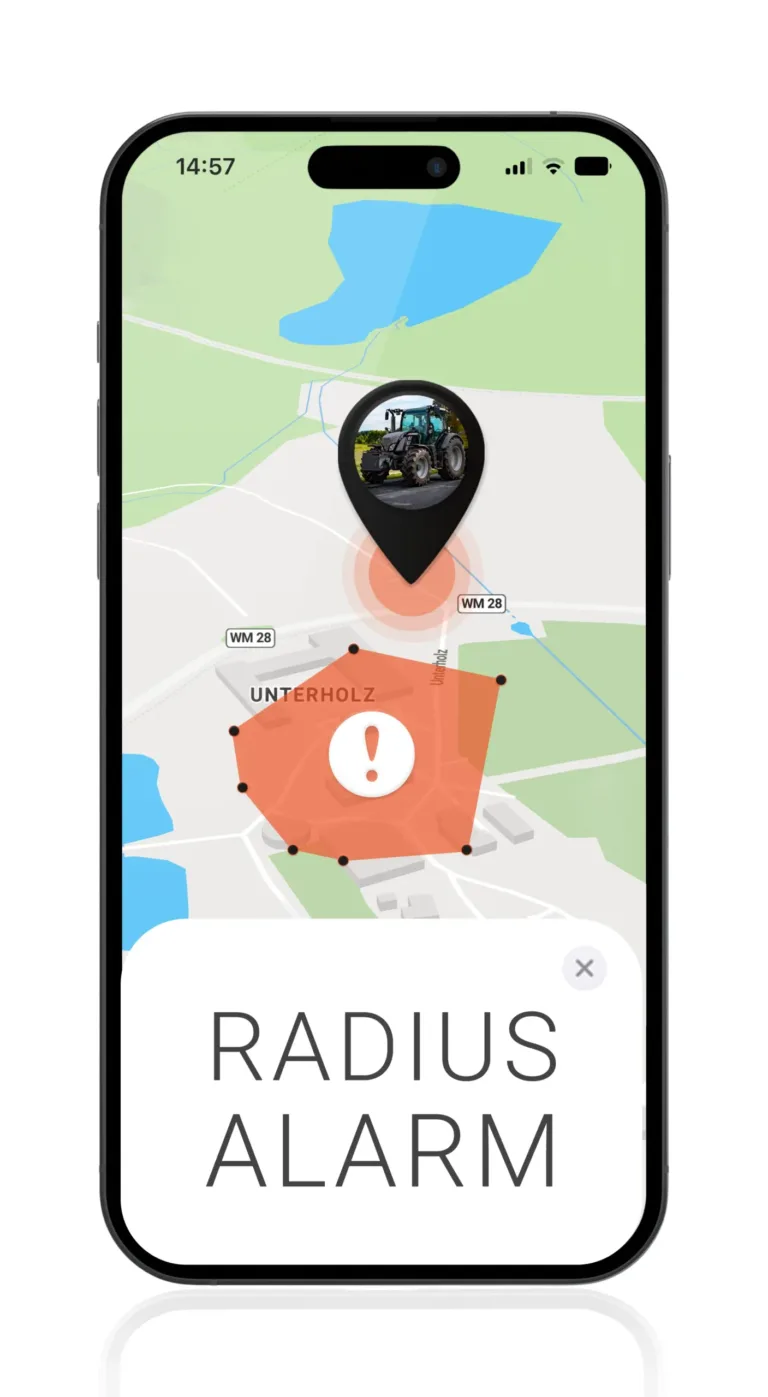 Mockup der radius Alarm fuer den GPS Tracker Gartengeraete