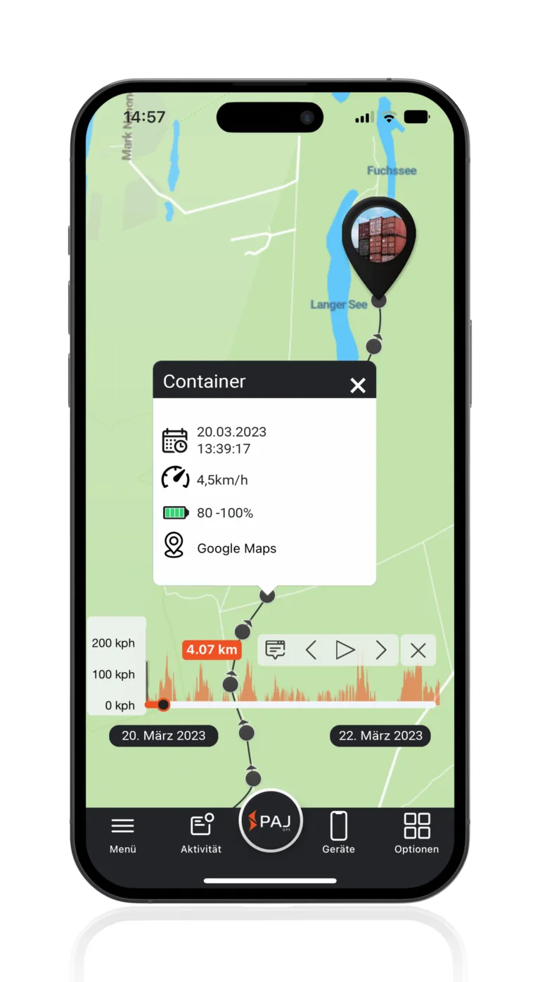 Bild der Streckenaufzeichnung auf die PAJ App, Portal Finder