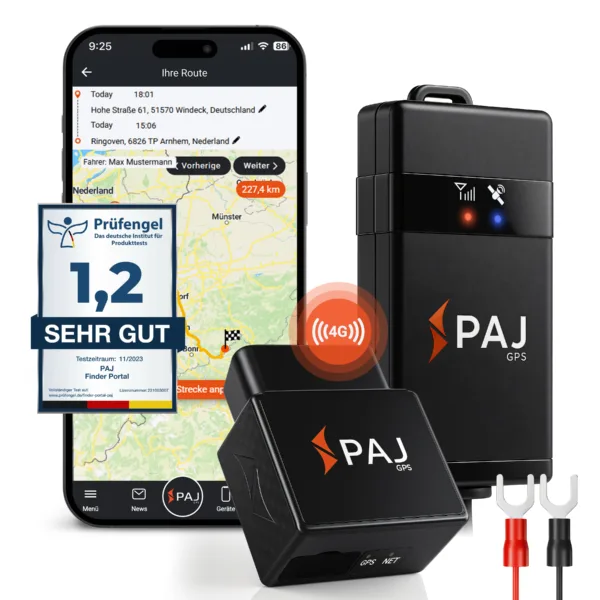 Elektronisches Fahrtenbuch von PAJ GPS mit OBD2- und Festeinbau-Tracker – 4G GPS-Ortung in Echtzeit, inklusive App und Testsiegel Sehr Gut (1,2)