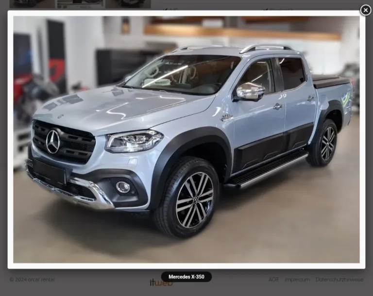 Silberner Mercedes X-350 Pick-up aus der Mietflotte von Orcar rental