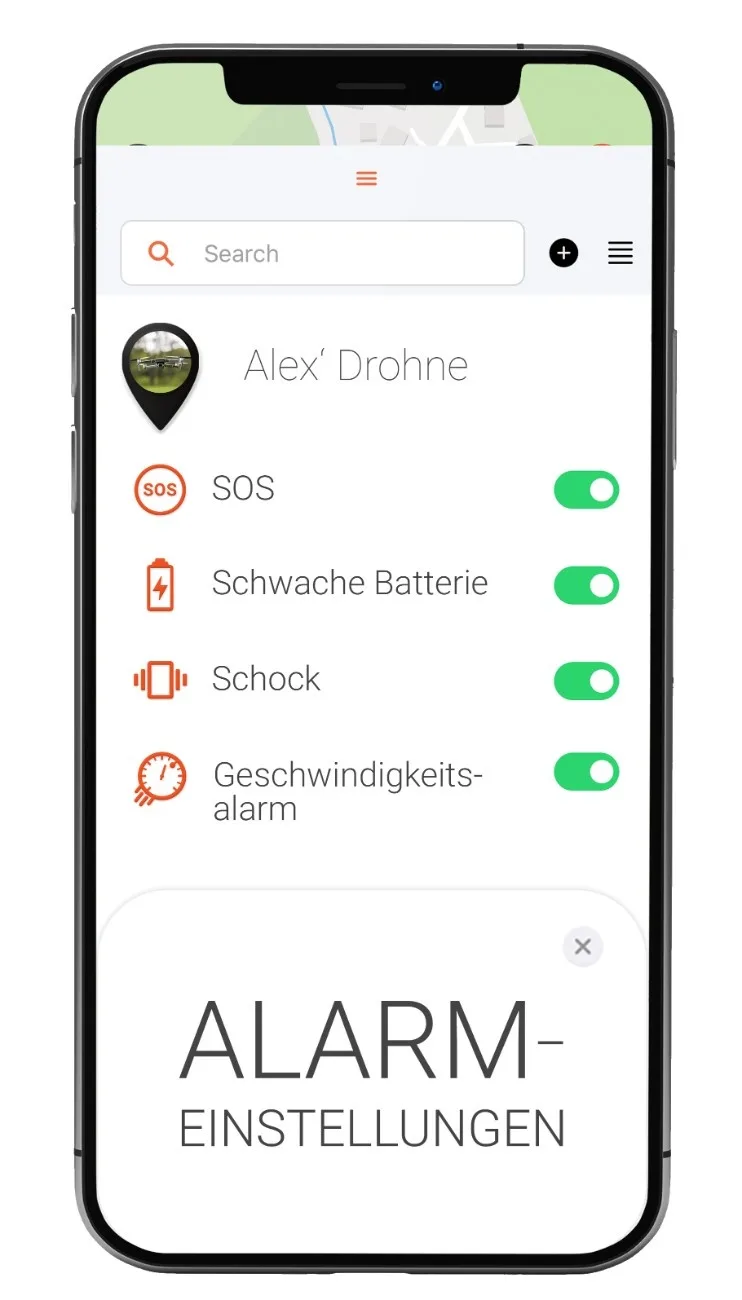 Mockup GPS-Drohne Alarm-Einstellung