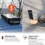 Akkulaufzeit und Alarm beim Entfernen