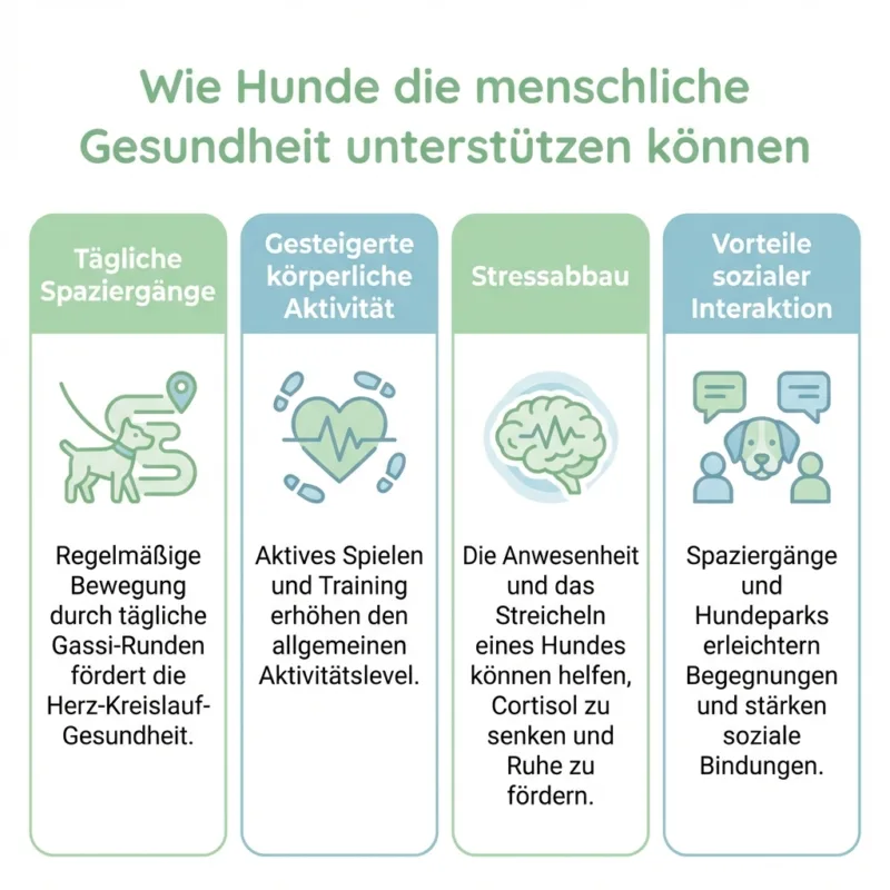 Infografik zu Bewegung, Stress und Gesundheit bei Hundehaltung