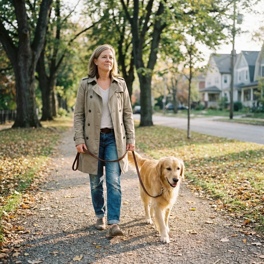 Mensch spaziert mit Hund im Park – Bewegung und Gesundheit