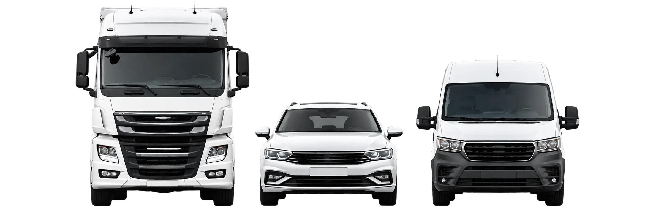 LKW, PKW und Transporter in Frontansicht